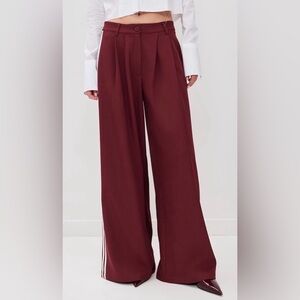 NWT Lioness Wide-Leg Trousers in burgundy with side stripe detail